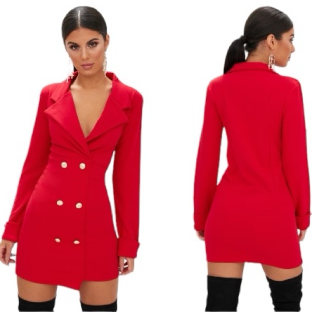 PrettyLittleThing Red Blazer Dress